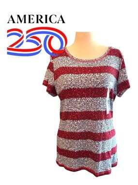 Relativity 100% Cotton Red/WhiteBlue Striped Short Sleeve Tee, Sz XL, NWT